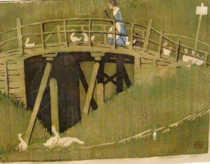 Image 3 - Ethel Spowers, 'The Green Bridge', 1926, colour linocut.