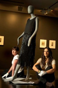 Gabrielle Chanel (designer), 'Dress', 1924, silk, glass beads, National Gallery of Victoria curators Paola Di Trocchio and Susan Van Wyk. Photo: Simon Schluter. 