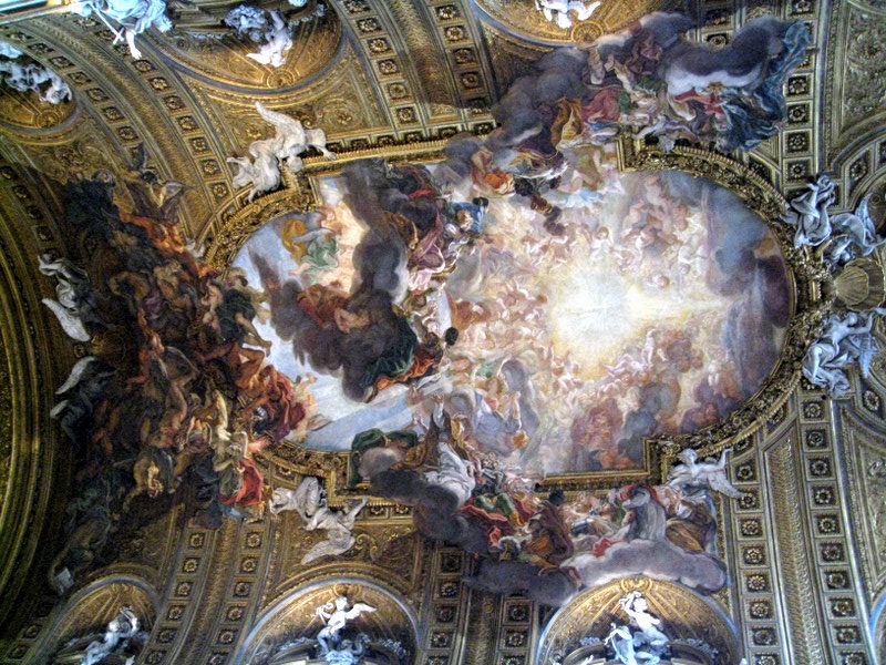 Giovanni Battista Gaulli, ‘The Triumph of the Name of Jesus’, fresco ceiling, 1672-85, Church of Il Gesu, Rome