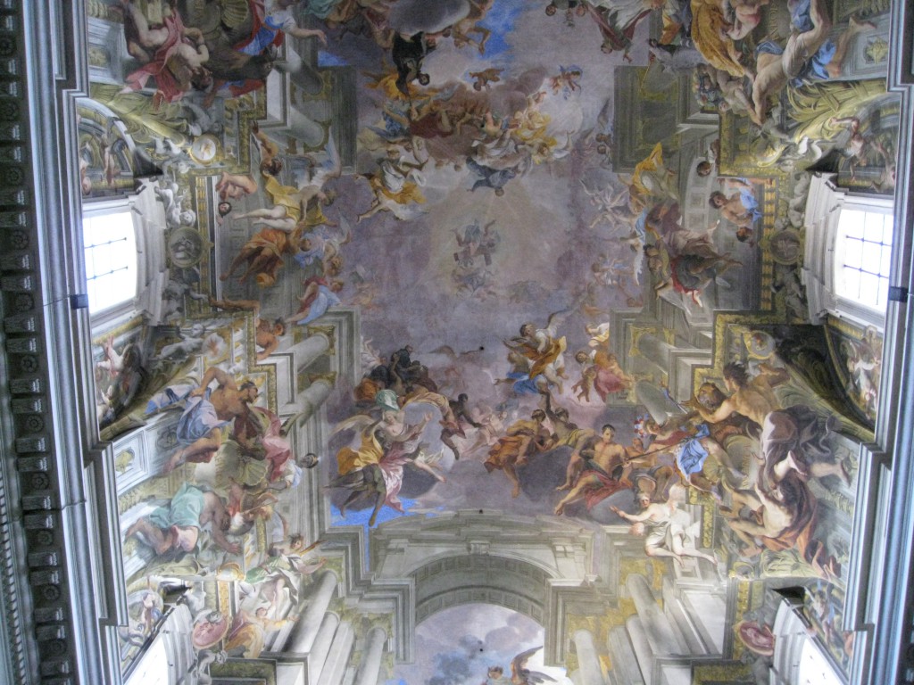 The glorious ceiling fresco in S. Ignazio by Andrea Pozzo, 'Entry of St Ignatius into Paradise', 1691-1694.