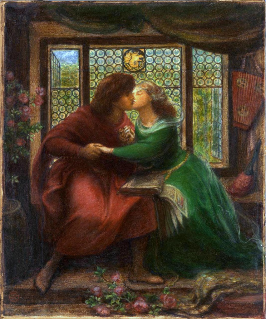 Dante Gabriel Rossetti, ‘Paolo and Francesca da Rimini’, 1867, watercolour, gouache and gum arabic over pencil on 2 sheets of paper, 43.7 x 36.1 cm, National Gallery of Victoria, Melbourne.