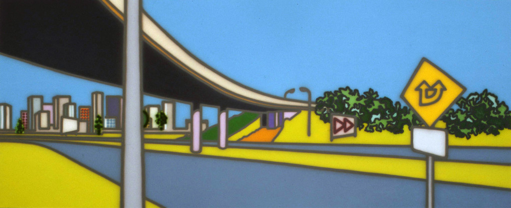 Howard Arkley, ‘The Freeway’, 1999, synthetic polymer paint on canvas, 150 x 366 cm, collection of Wood Marsh Architecture, © The Estate of Howard Arkley. Courtesy Kalli Rolfe Contemporary Art.