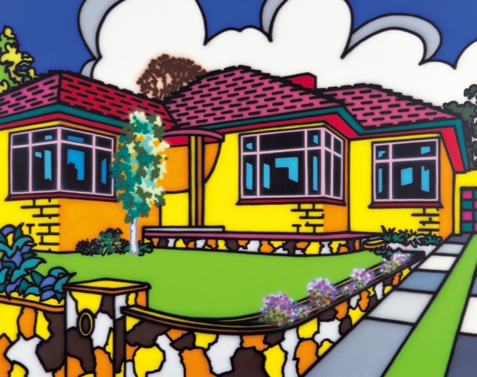 Howard Arkley, ‘Family Home – Suburban Exterior’, 1993, synthetic polymer paint on canvas, 203 x 254 cm, Monash University Collection, Melbourne. © The Estate of Howard Arkley. Courtesy of Kalli Rolfe Contemporary Art.