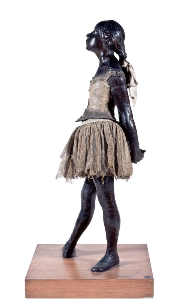 Edgar Degas, ‘The little fourteen-year-old dancer’, 1879–81, cast 1922–37, bronze with cotton skirt and satin ribbon, 99.0 x 35.2 x 24.5 cm, Museu de Arte de São Paulo, Assis Chateaubriand.