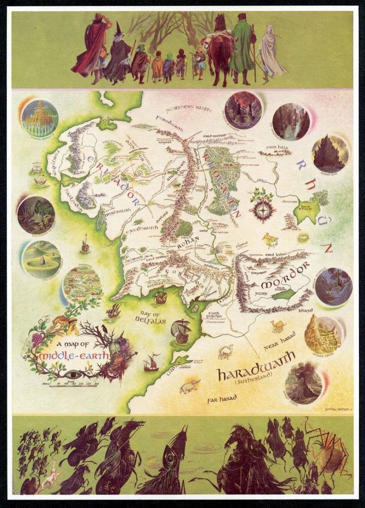 Pauline Baynes' map poster of Middle-earth published in 1970 by George Allen & Unwin and Ballantine Books
